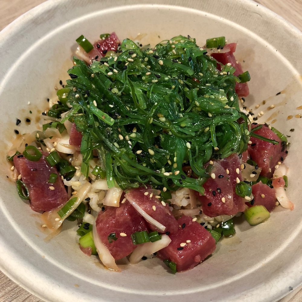 CLASSIC SHOYU  TUNA mixed with SCALLIONS, ONIONS;  marinated in CITRUS, SPICY, GARLIC or GINGER PONZU;  topped with SEAWEED SALAD, FURIKAKE.